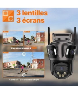 Wonsdar Caméra IP extérieure Wifi 6K HD trois objectifs 4K