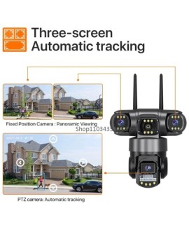 Caméra de vidéosurveillance à 3 objectifs, réseau Wifi, ou 4G