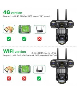 Caméra de vidéosurveillance à 3 objectifs, réseau Wifi, ou 4G
