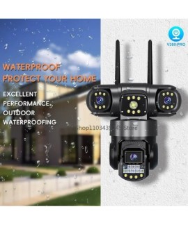 Caméra de vidéosurveillance à 3 objectifs, réseau Wifi, ou 4G