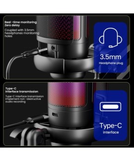 Kit de Microphone de jeu USB pour PC, éclairage RGB, Microphone à condensateur, micro de Podcast avec contrôle de Gain à muet ra