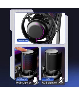 Kit de Microphone de jeu USB pour PC, éclairage RGB, Microphone à condensateur, micro de Podcast avec contrôle de Gain à muet ra