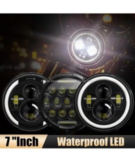 Phare LED 7 Pouces Angel Eye DRL Blanc et Clignotant Ambre pour Moto et SUV