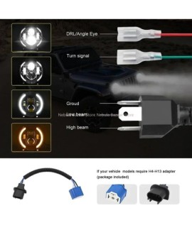 Phare LED 7 Pouces Angel Eye DRL Blanc et Clignotant Ambre pour Moto et SUV