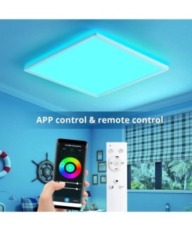 Plafonnier LED à intensité variable, lumière de salle de bain à couleur changeante 24W RGB avec télécommande, plafonnier encastr