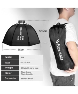 YnBox 55K 55 cm/22 pouces boîte à lumière octogonale de photographie avec diffuseur amovible à monture Bowens pour YONGNUO YNLUX