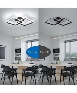 Plafonnier LED Design de salon, plafonnier carré en acrylique 42W 4700LM, plafonnier moderne en aluminium noir