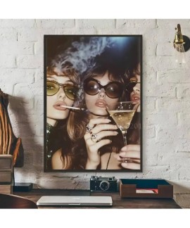 Affiche d'art mural léopard et rose pour femmes et léopard, autocollant en papier imperméable, pour café, Bar, mur de salle