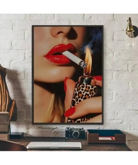 Affiche d'art mural léopard et rose pour femmes et léopard, autocollant en papier imperméable, pour café, Bar, mur de salle