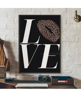 Affiche d'art mural léopard et rose pour femmes et léopard, autocollant en papier imperméable, pour café, Bar, mur de salle