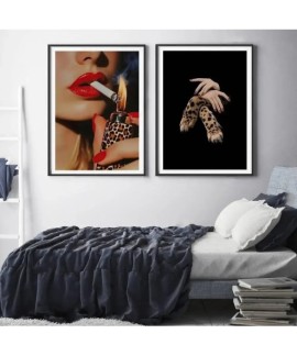 Affiche d'art mural léopard et rose pour femmes et léopard, autocollant en papier imperméable, pour café, Bar, mur de salle